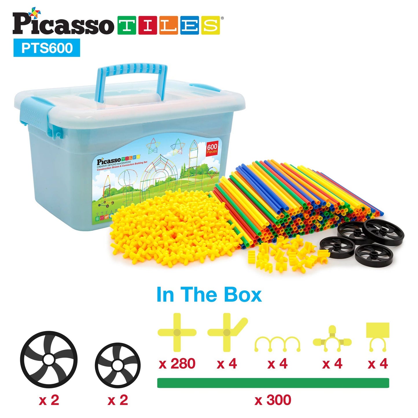 PicassoTiles - PicassoTiles 600pc Straw Building Set