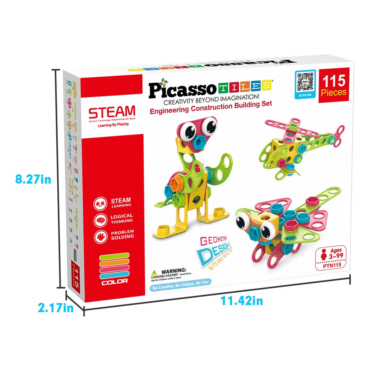 PicassoTiles - PicassoTiles 115pc Engineering Construction Set