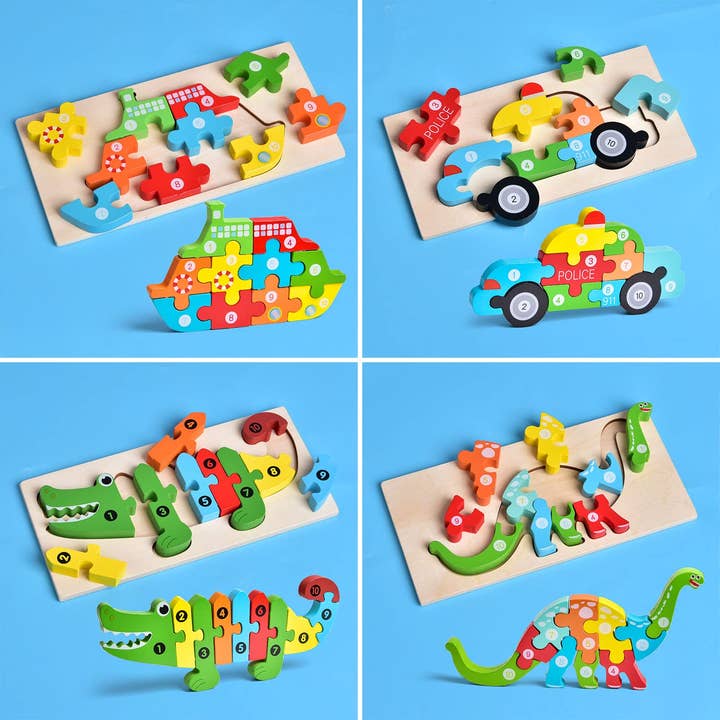 4-Pack Wooden Puzzles For Toddlers Age 2-4 Years Old - Fun Little Toys - Glee Garden
