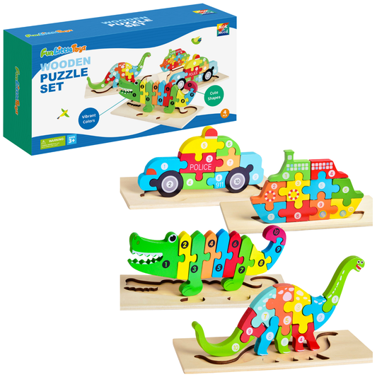 4-Pack Wooden Puzzles For Toddlers Age 2-4 Years Old - Fun Little Toys - Glee Garden