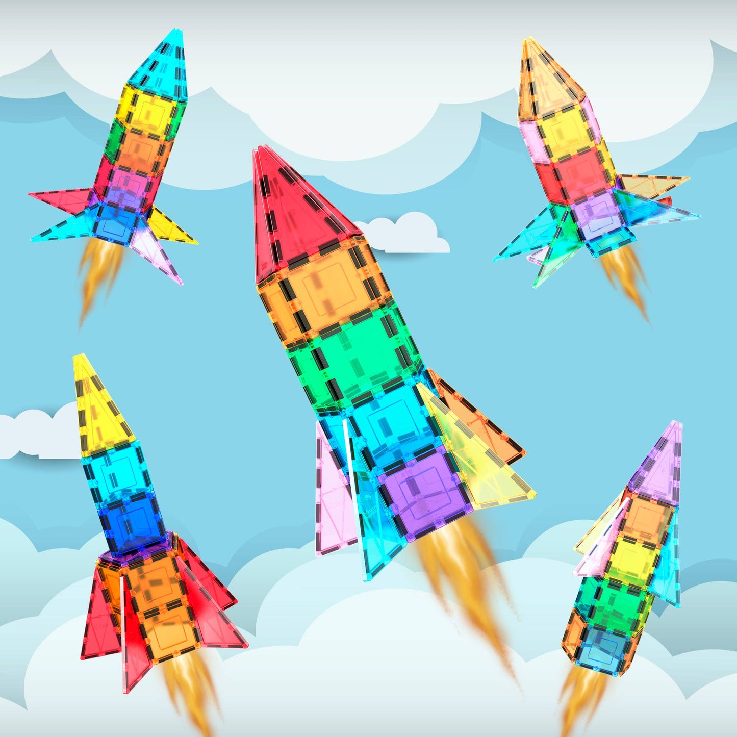 PicassoTiles - PicassoTiles 32pc Rocket Magnetic Tile Building Set