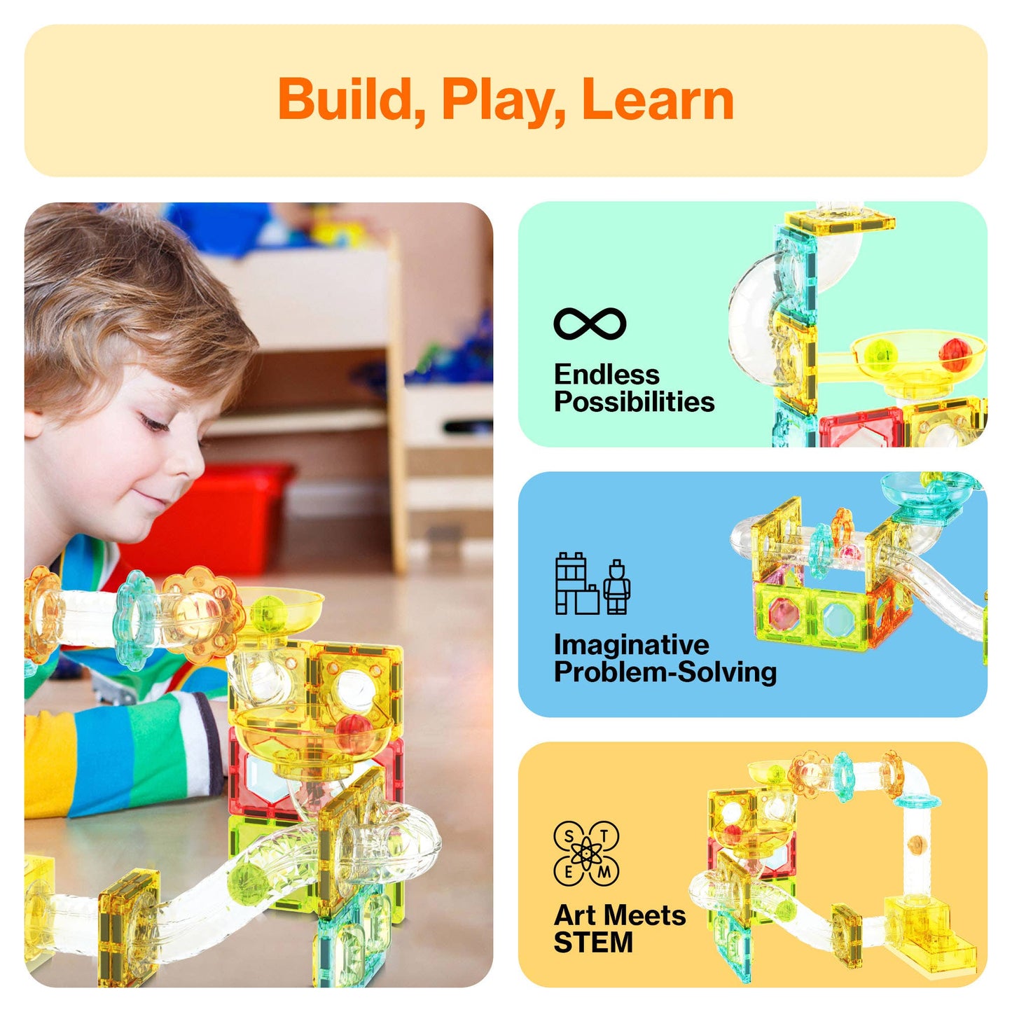 PicassoTiles - 100pc Travel Size Magnetic Marble Run Set - PicassoTiles - Glee Garden