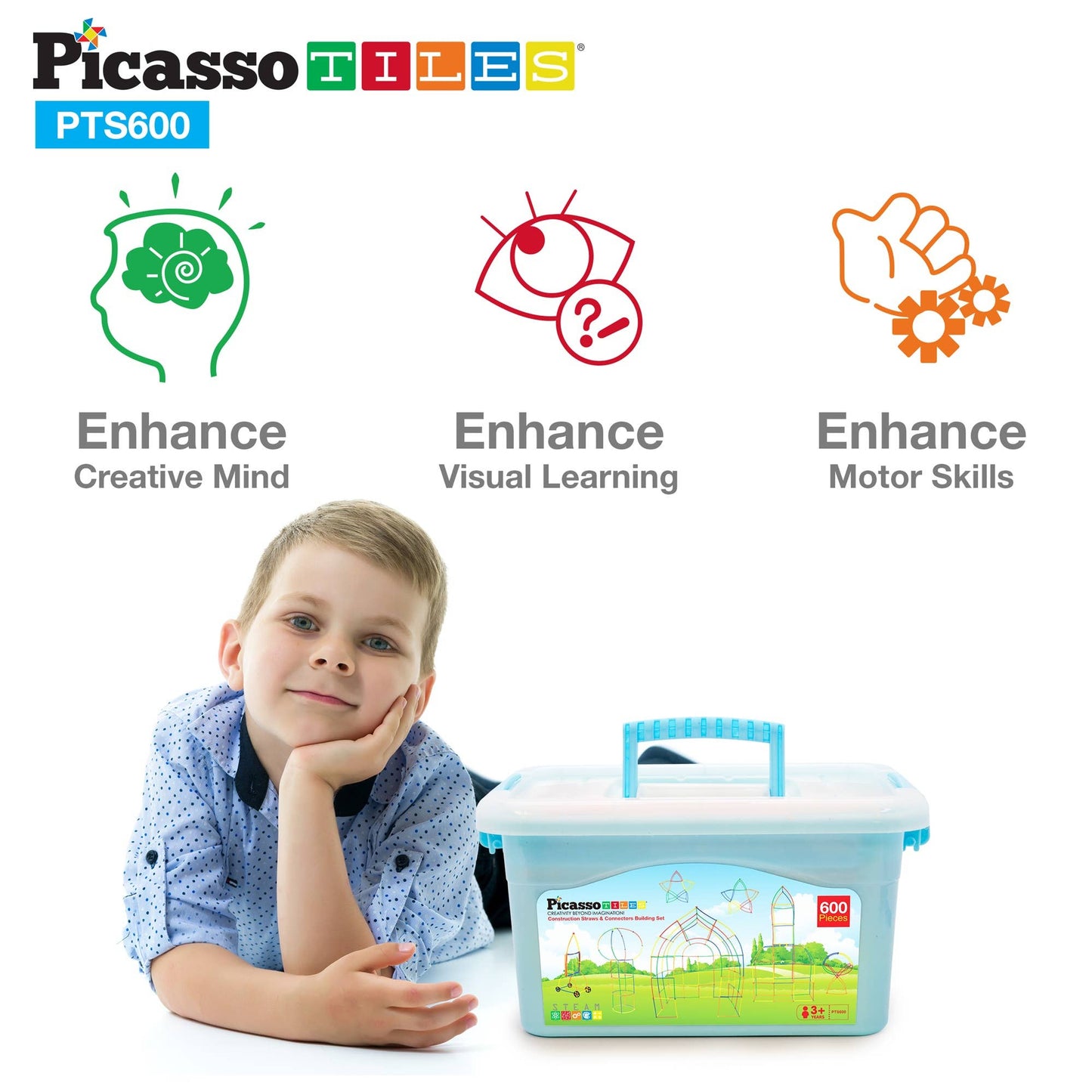 PicassoTiles - PicassoTiles 600pc Straw Building Set