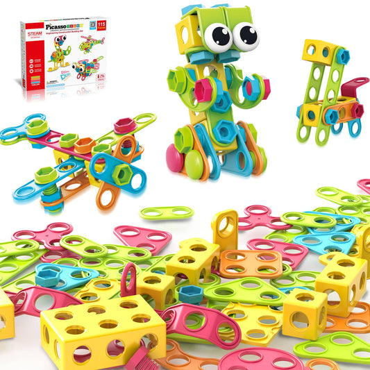PicassoTiles - PicassoTiles 115pc Engineering Construction Set