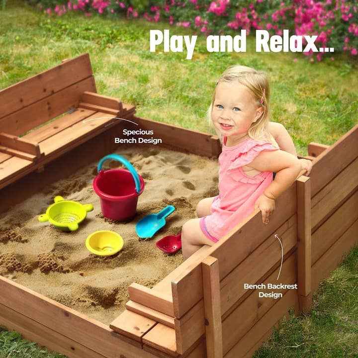 Large Wooden Kids Sandbox with Lid - Play22 - Glee Garden