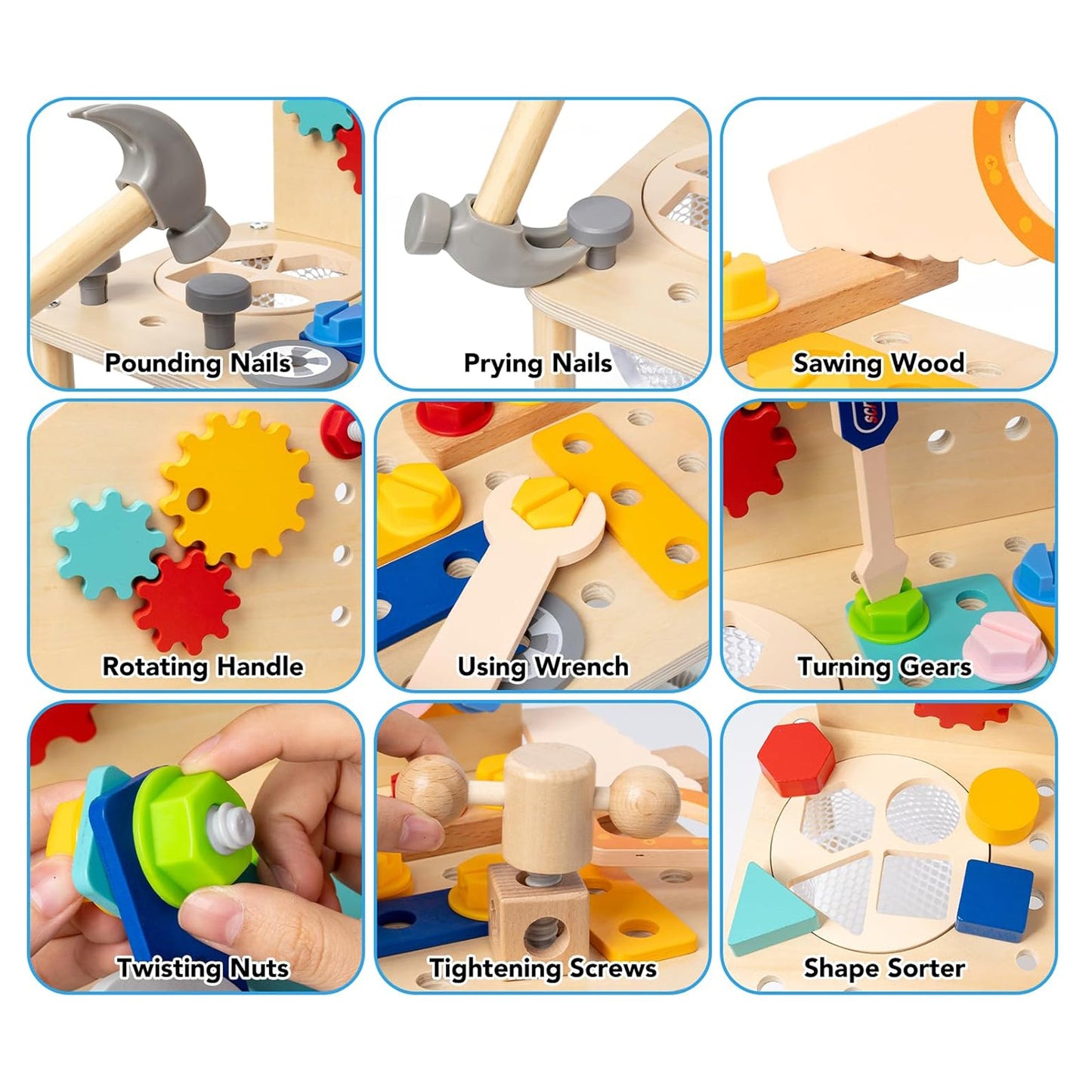 Wooden Kids Tool Bench Play Set - STEM & Montessori Toy - Ages 3+