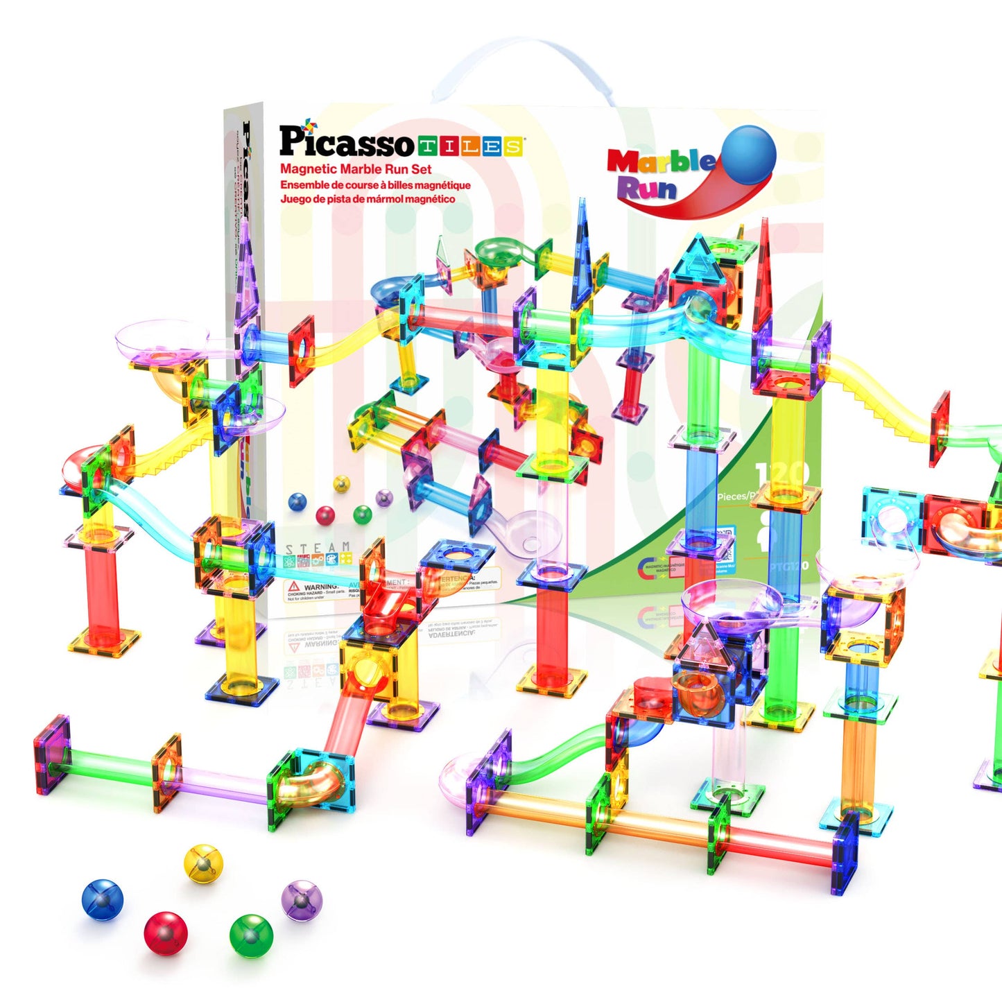 PicassoTiles - PicassoTiles Magnetic Marble Run Set: 70-Piece Set