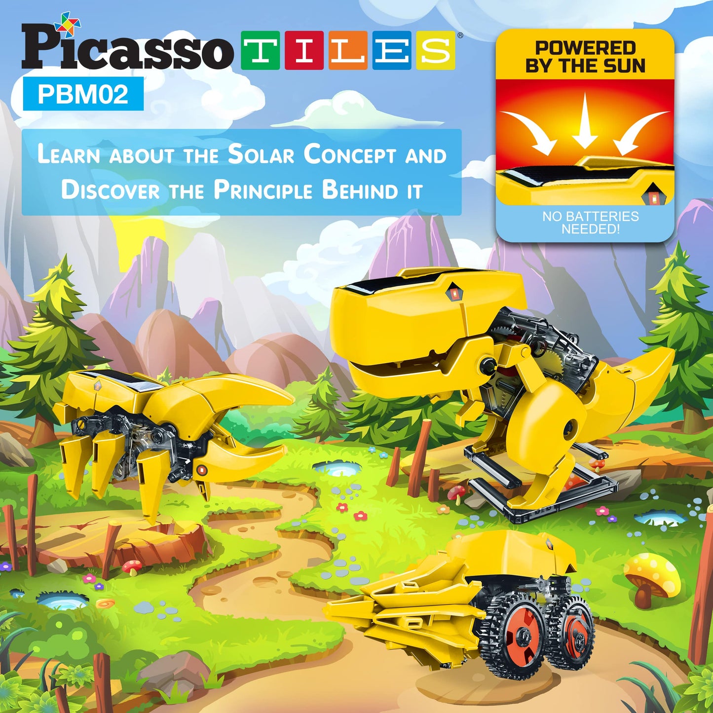 PicassoTiles - PicassoTiles 3-in-1 Solar Powered Dinosaur Robot Kit