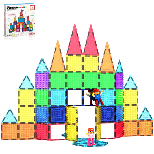 PicassoTiles - PicassoTiles 63pc Brick & Magnetic Tile Building Set