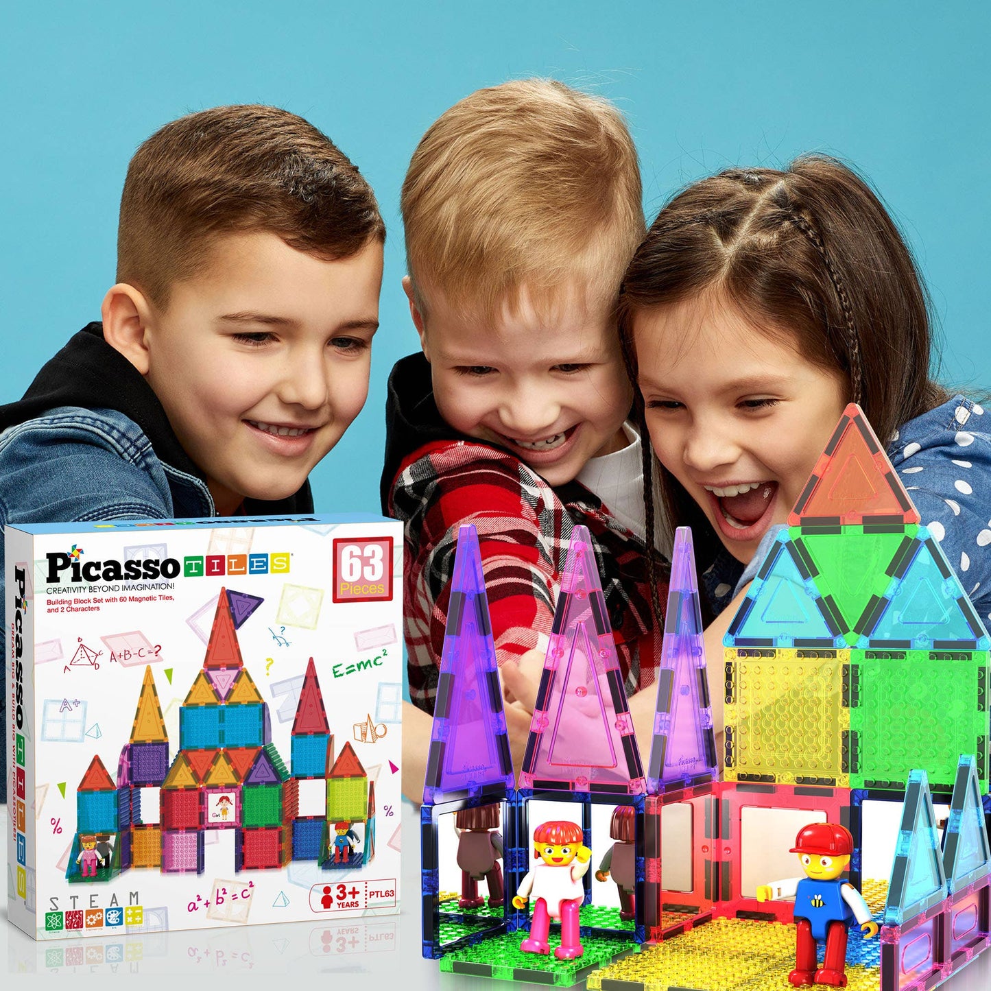 PicassoTiles - PicassoTiles 63pc Brick & Magnetic Tile Building Set