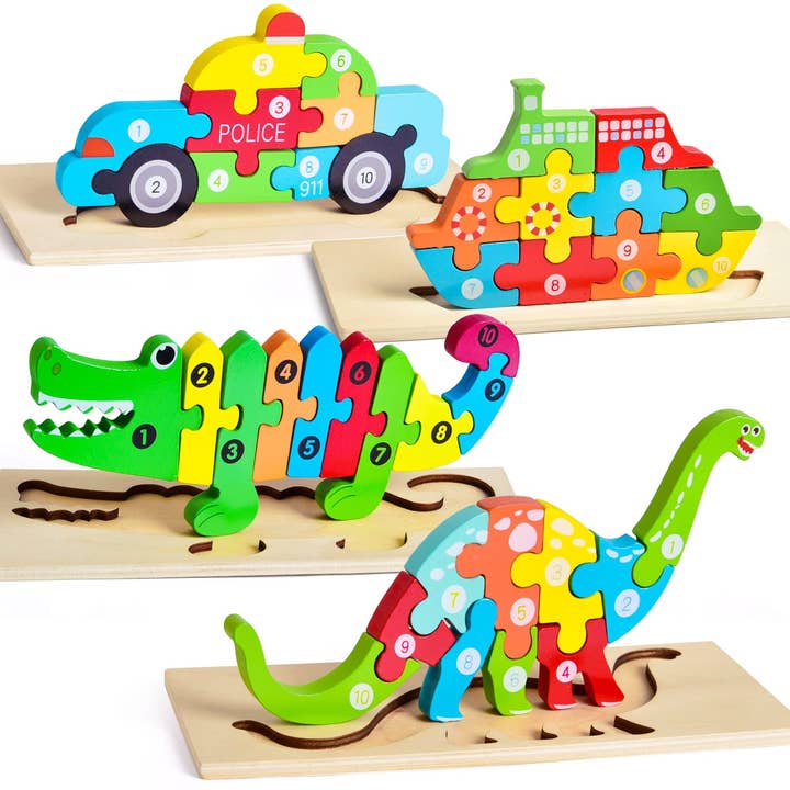 4-Pack Wooden Puzzles For Toddlers Age 2-4 Years Old - Fun Little Toys - Glee Garden