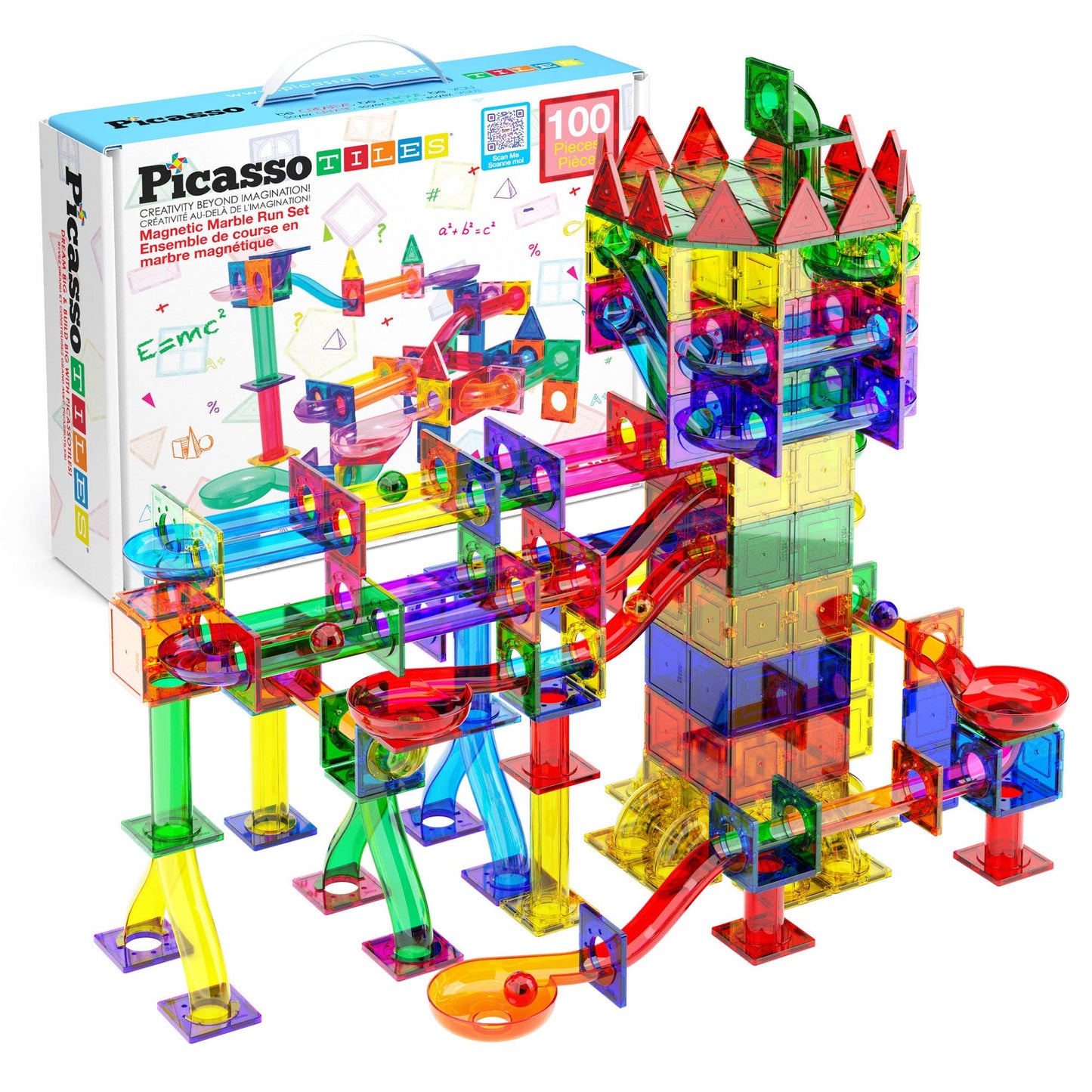 PicassoTiles - PicassoTiles Magnetic Marble Run Set: 70-Piece Set