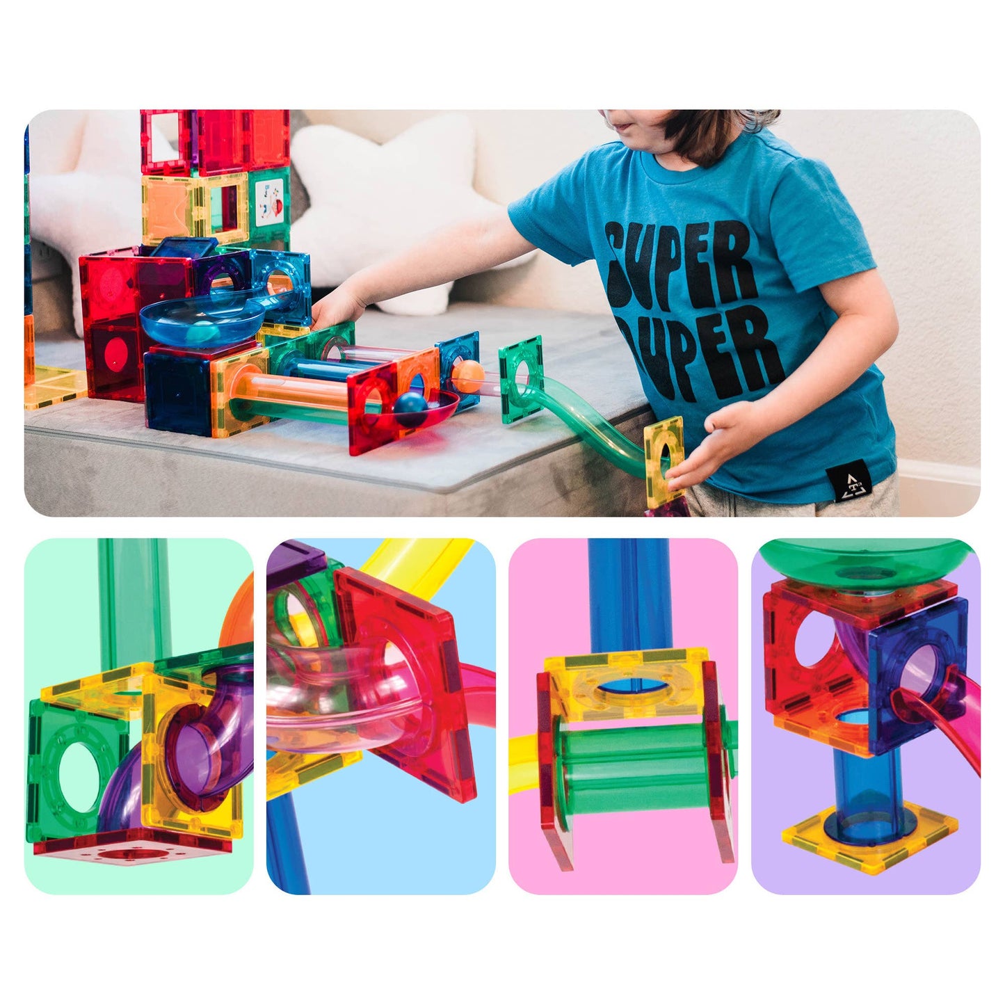 PicassoTiles - PicassoTiles Magnetic Marble Run Set: 70-Piece Set