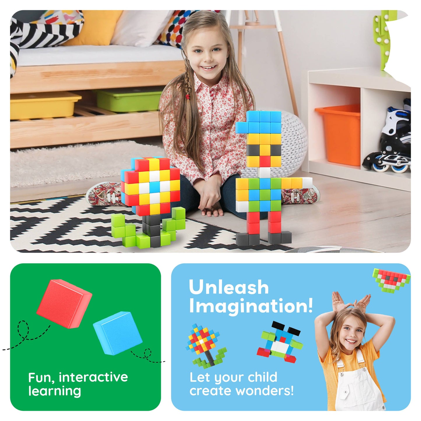 PicassoTiles - PicassoTiles 60pc 1.2" Magnetic Cubes Set