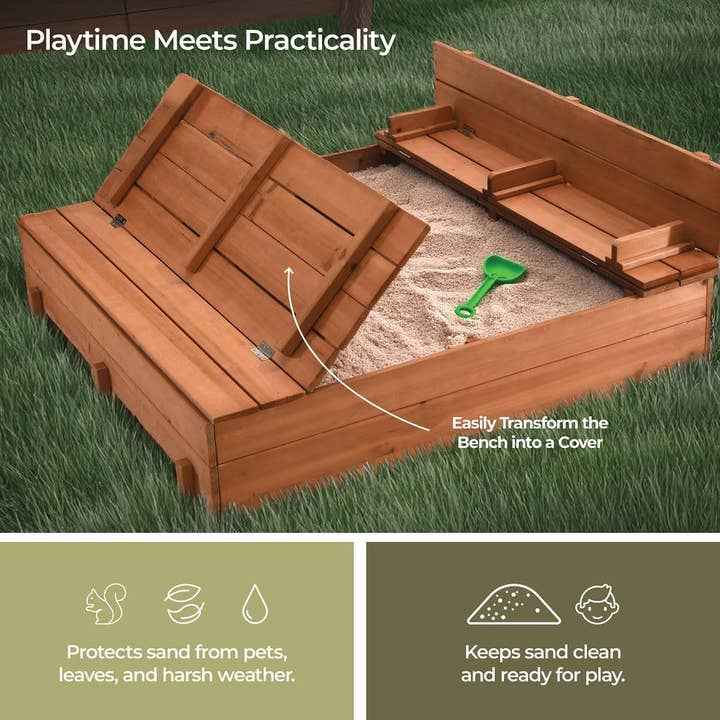 Large Wooden Kids Sandbox with Lid - Play22 - Glee Garden