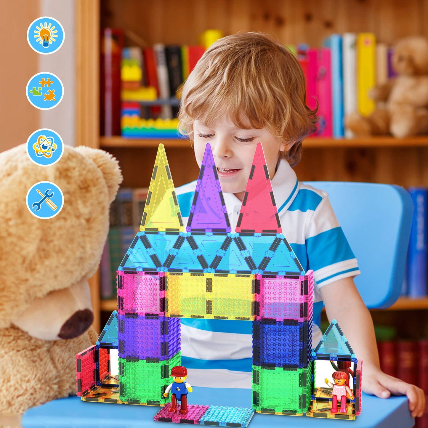 PicassoTiles - PicassoTiles 63pc Brick & Magnetic Tile Building Set