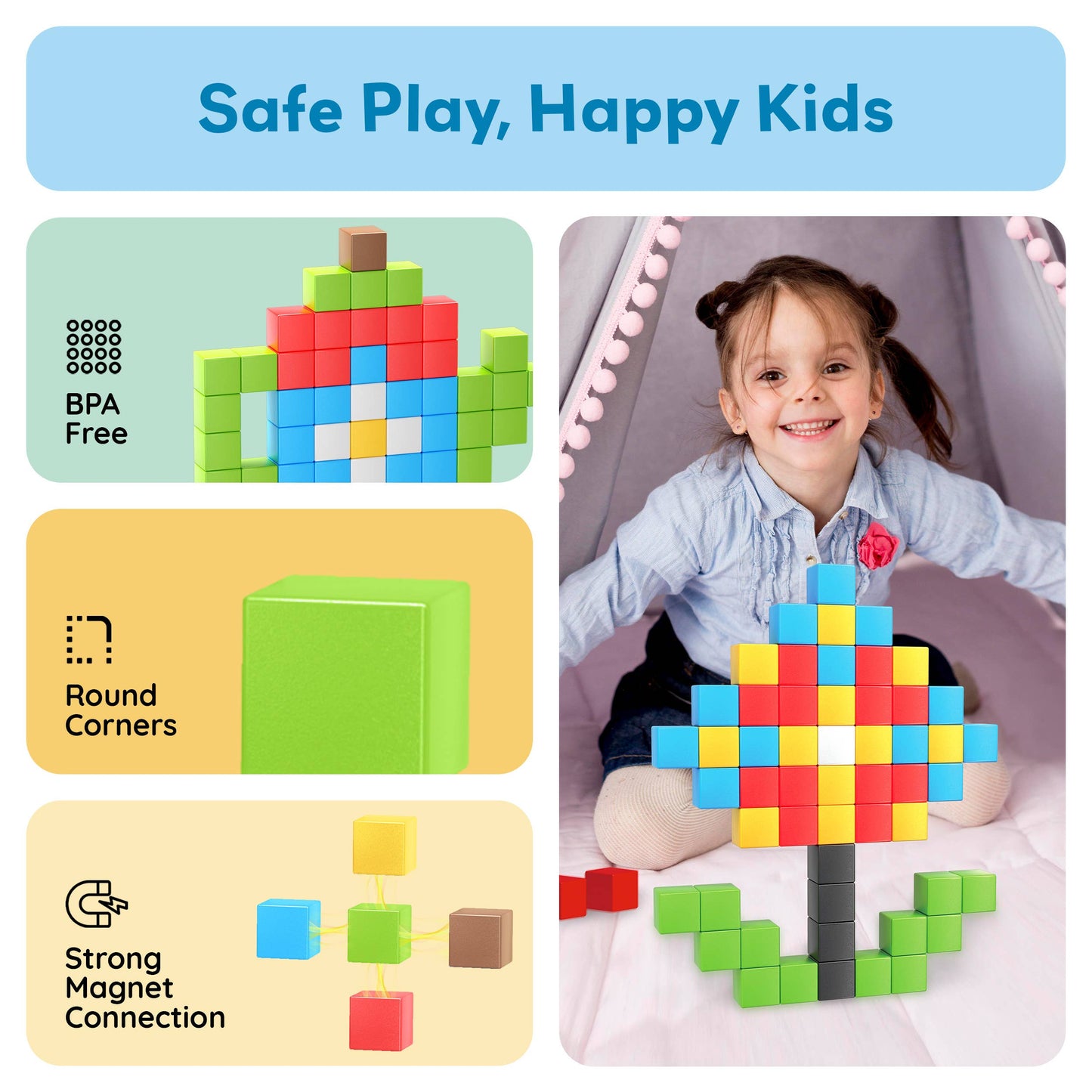 PicassoTiles - PicassoTiles 60pc 1.2" Magnetic Cubes Set