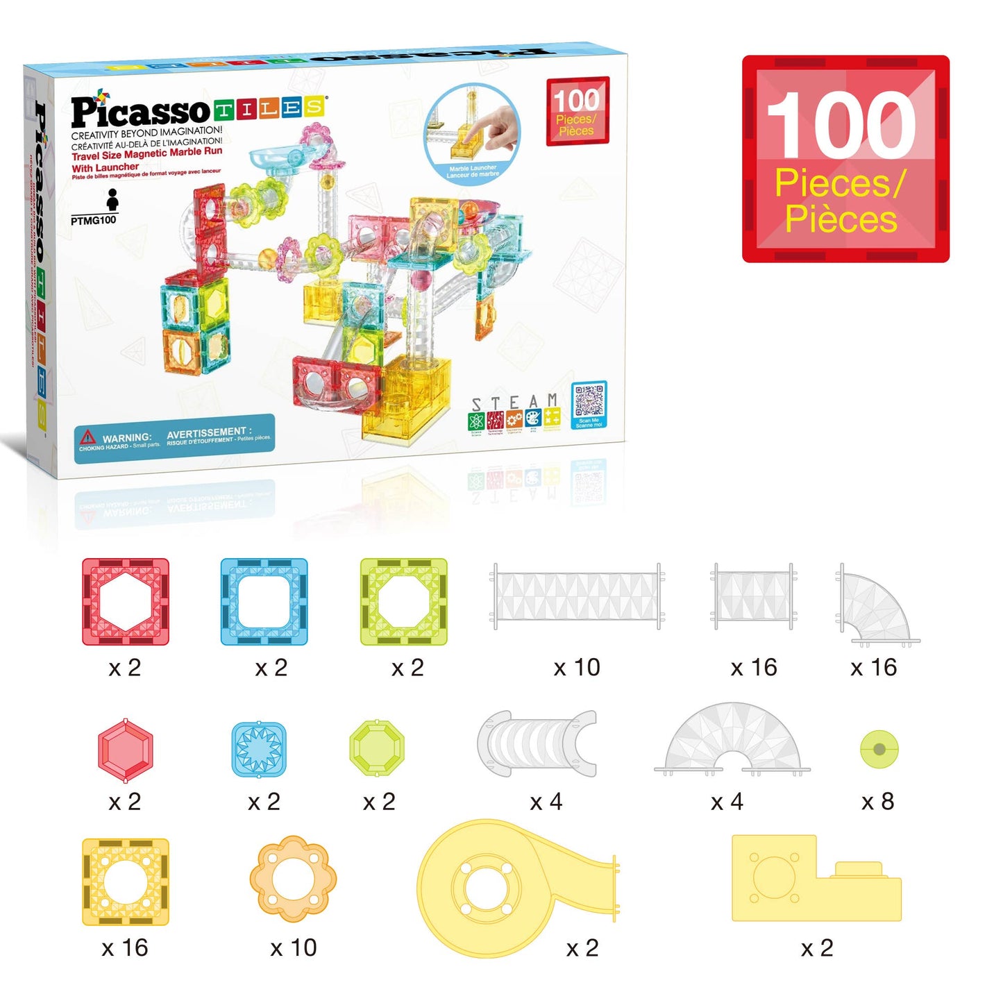 PicassoTiles - 100pc Travel Size Magnetic Marble Run Set - PicassoTiles - Glee Garden