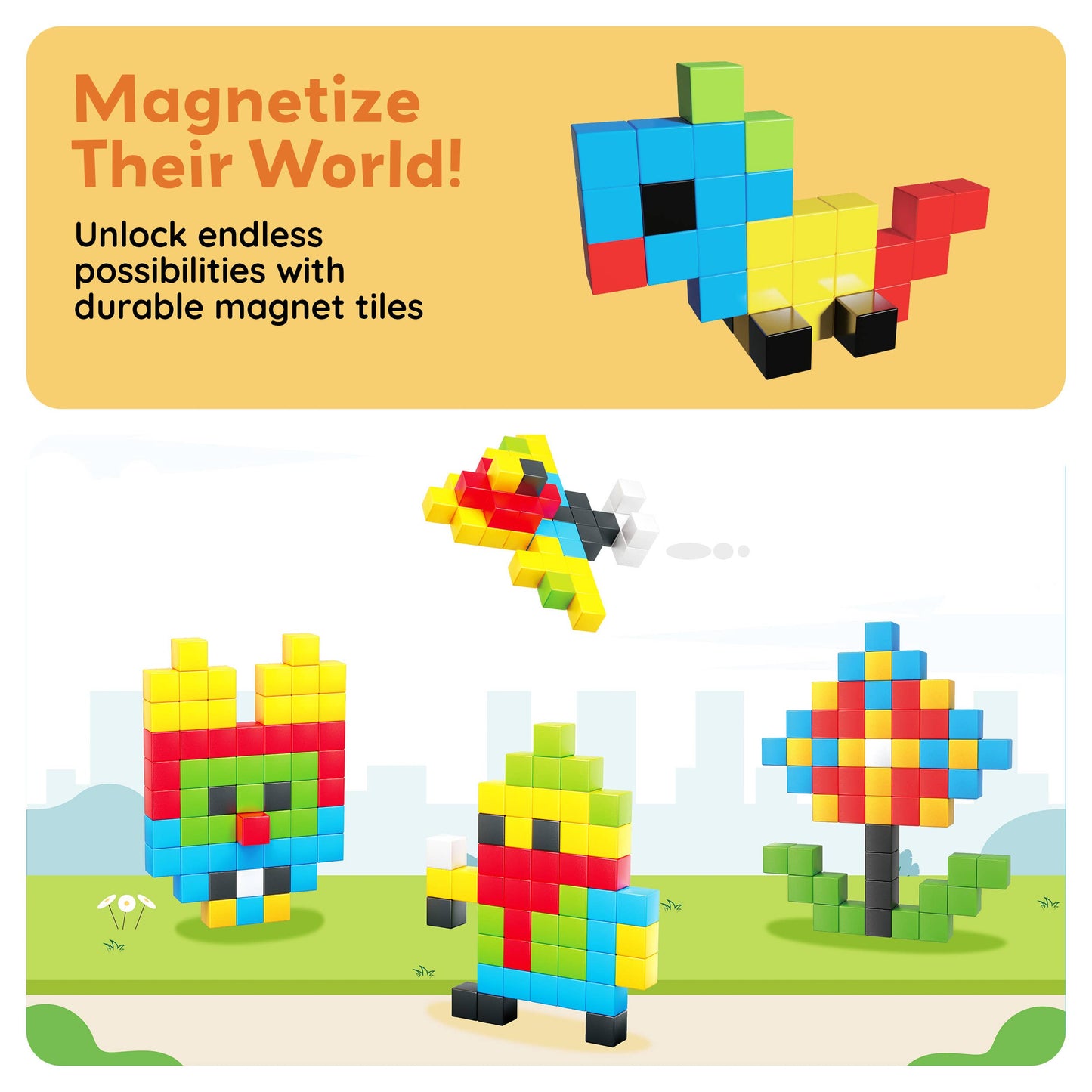 PicassoTiles - PicassoTiles 60pc 1.2" Magnetic Cubes Set