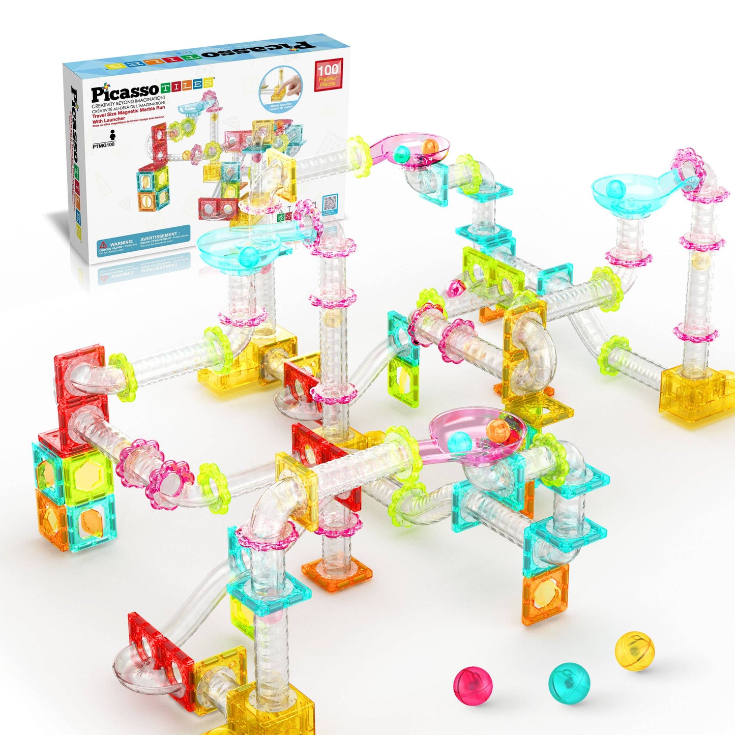 PicassoTiles - 100pc Travel Size Magnetic Marble Run Set - PicassoTiles - Glee Garden