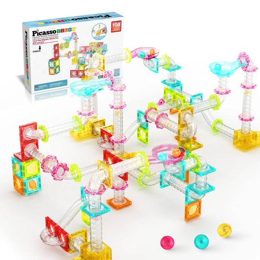 PicassoTiles - 100pc Travel Size Magnetic Marble Run Set - PicassoTiles - Glee Garden
