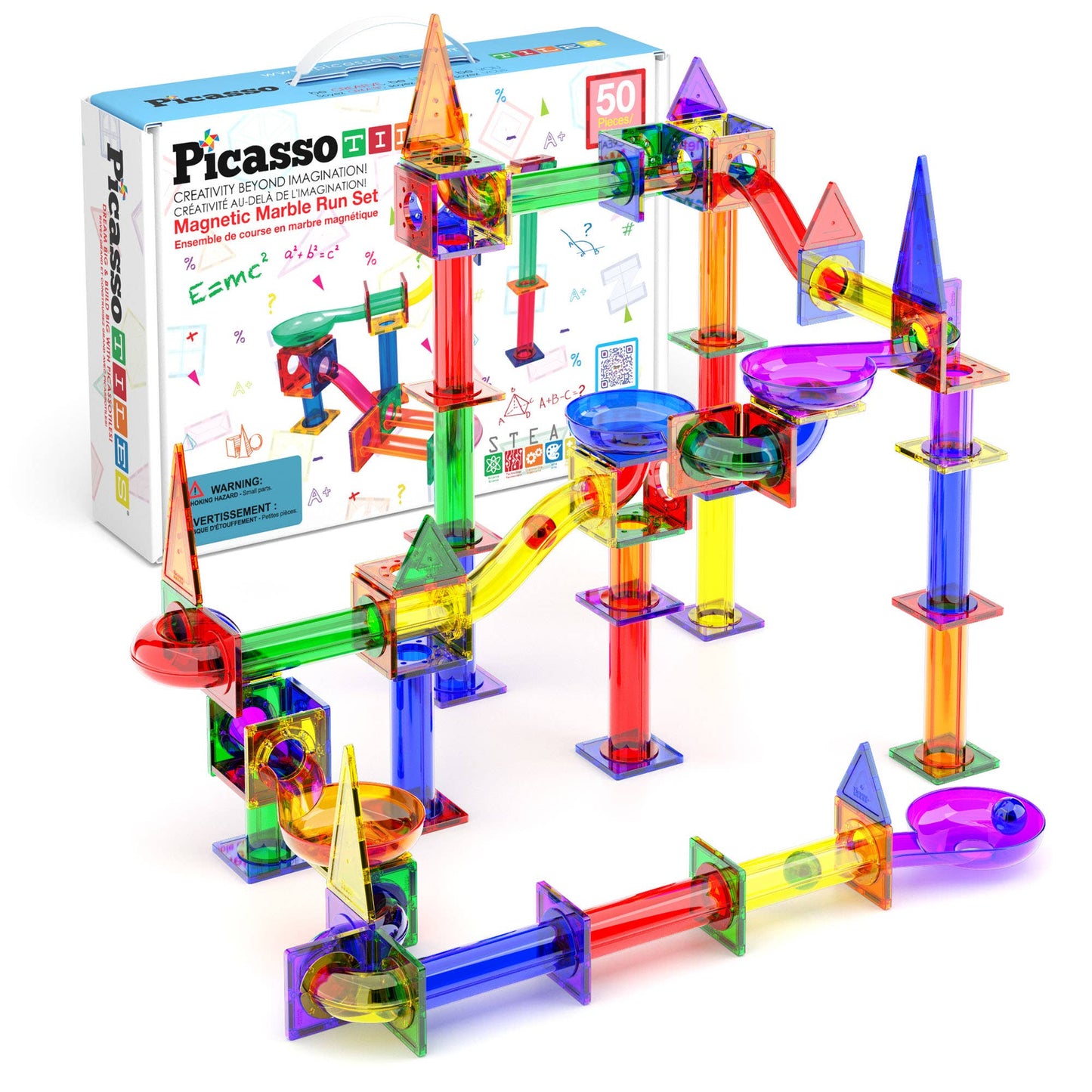 PicassoTiles - PicassoTiles Magnetic Marble Run Set: 70-Piece Set