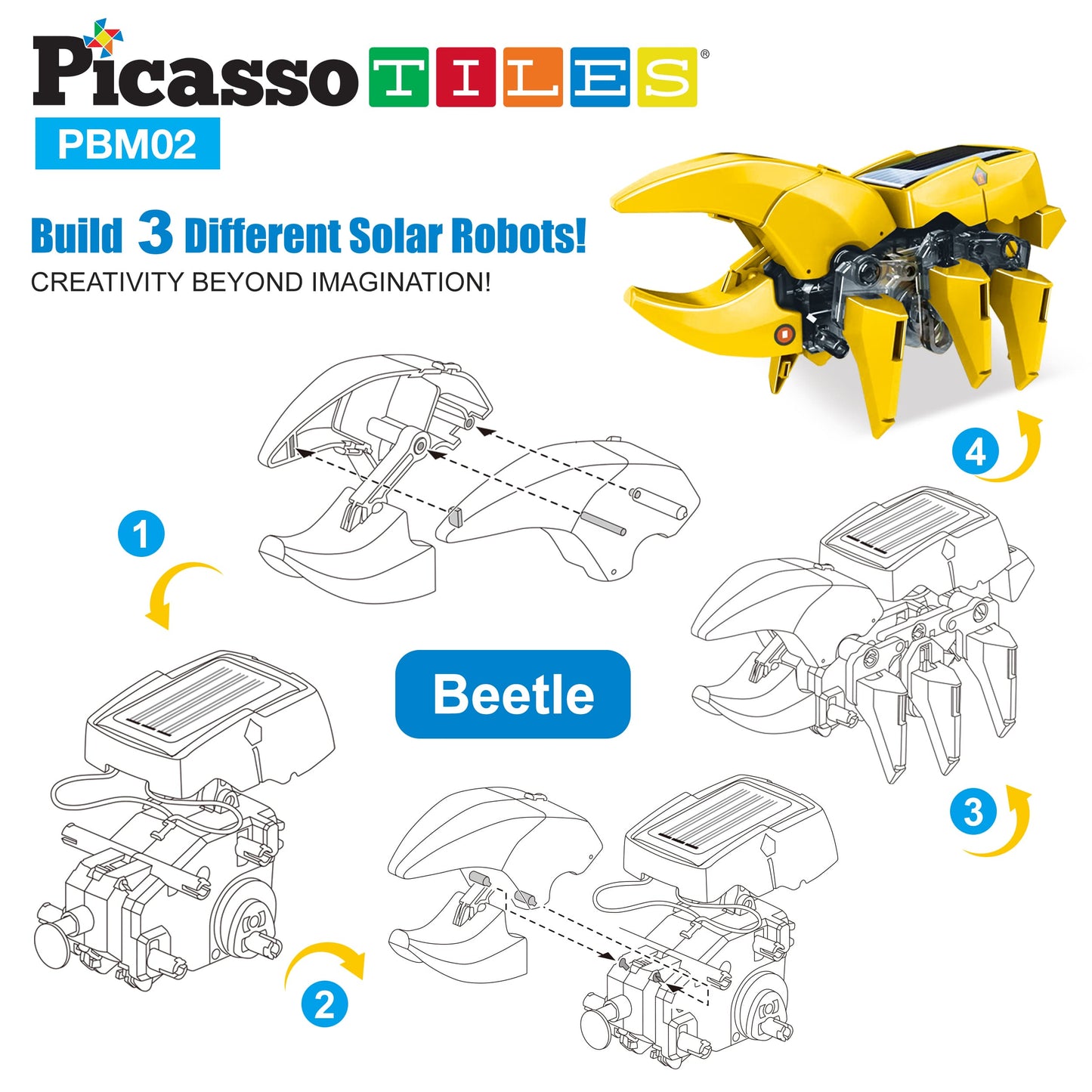 PicassoTiles - PicassoTiles 3-in-1 Solar Powered Dinosaur Robot Kit