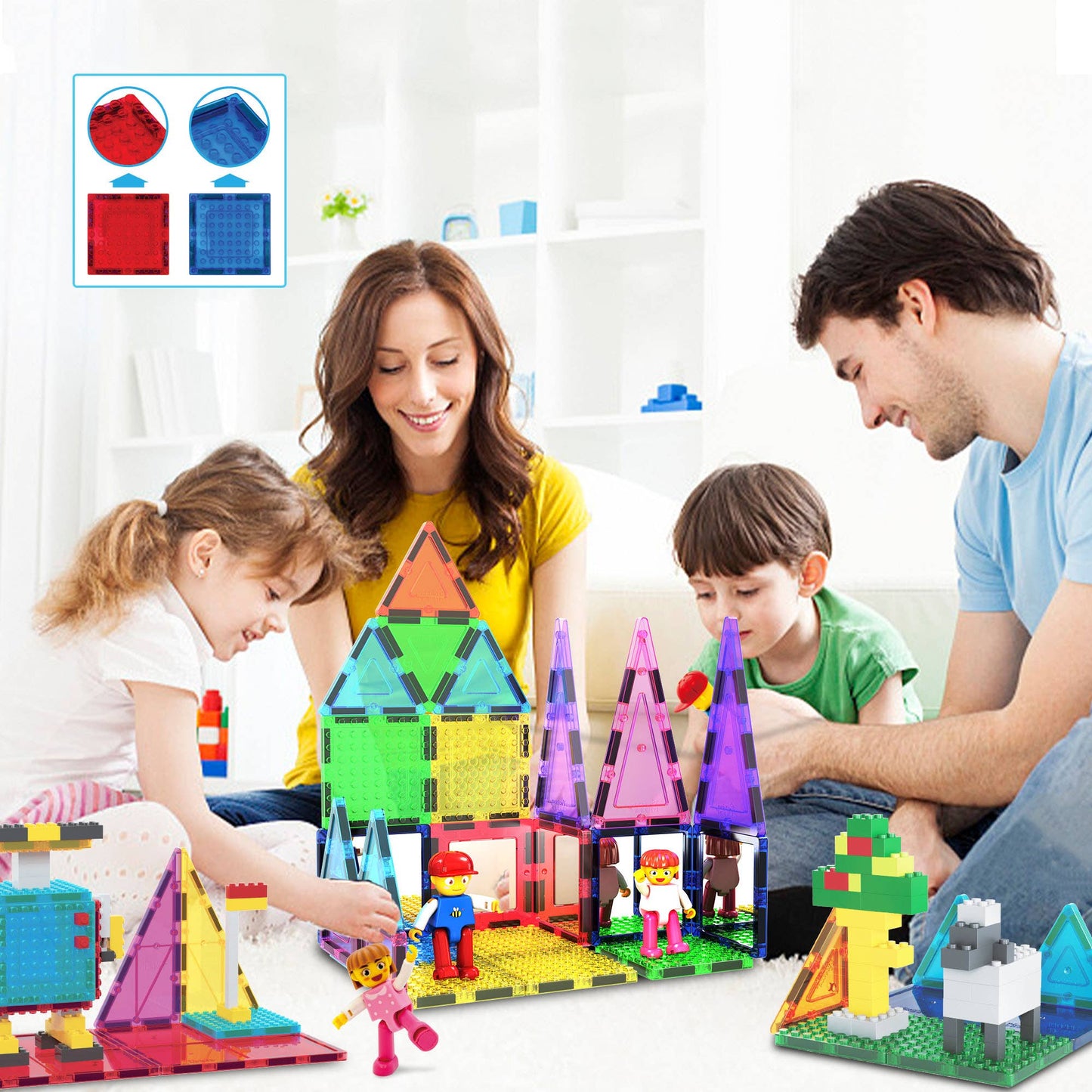 PicassoTiles - PicassoTiles 63pc Brick & Magnetic Tile Building Set