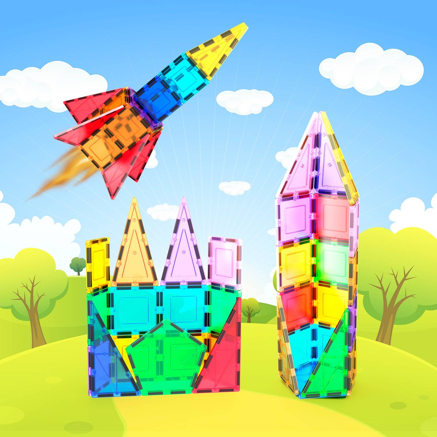 PicassoTiles - PicassoTiles 32pc Rocket Magnetic Tile Building Set