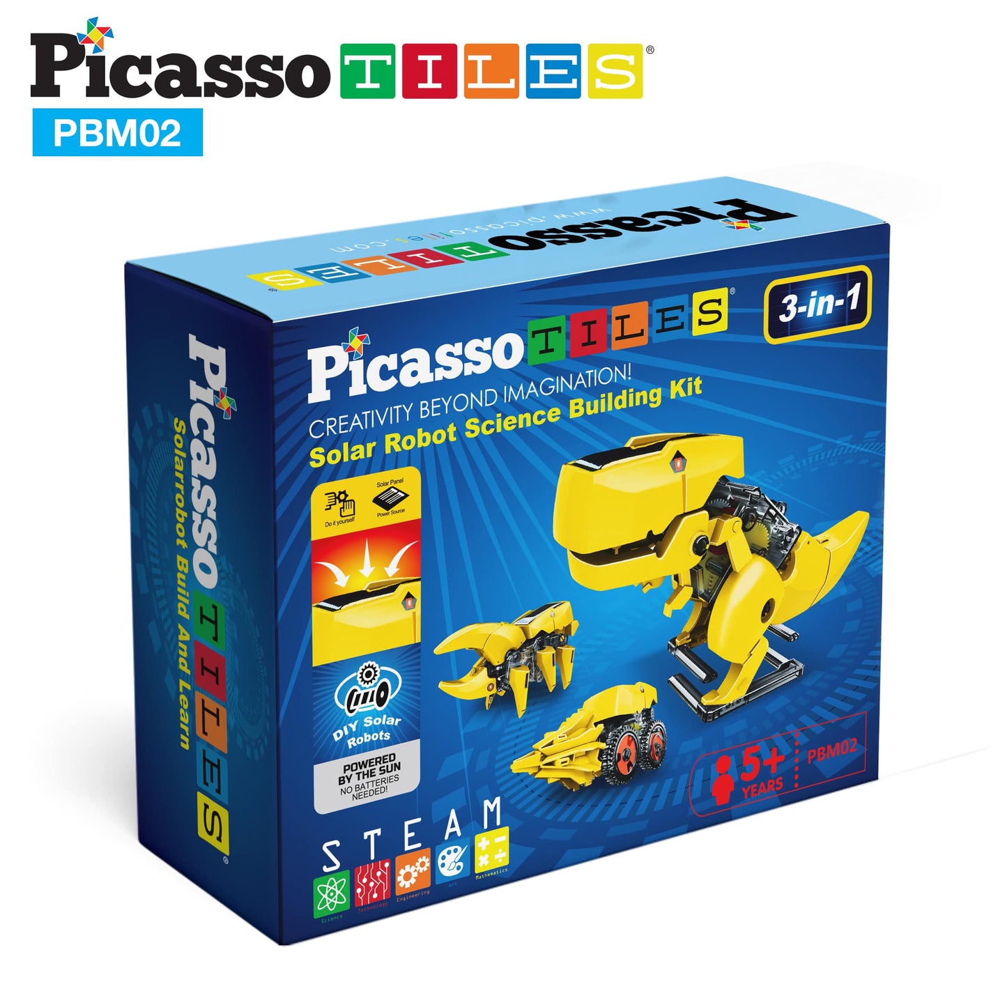 PicassoTiles - PicassoTiles 3-in-1 Solar Powered Dinosaur Robot Kit