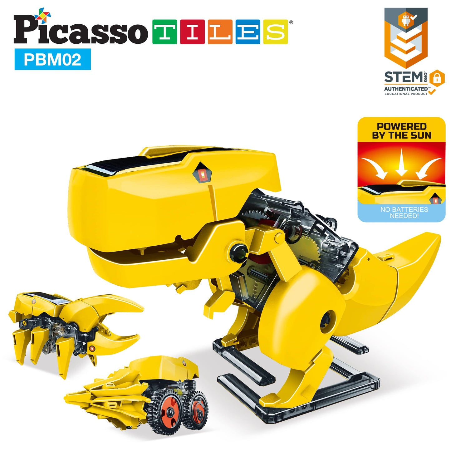 PicassoTiles - PicassoTiles 3-in-1 Solar Powered Dinosaur Robot Kit