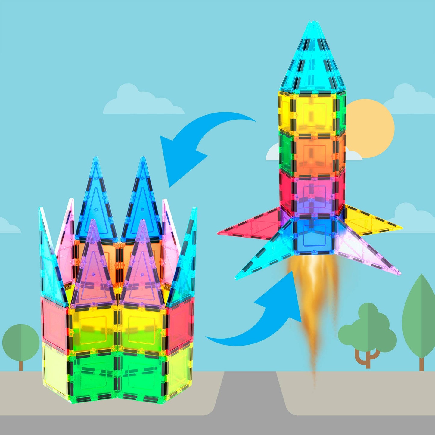 PicassoTiles - PicassoTiles 32pc Rocket Magnetic Tile Building Set