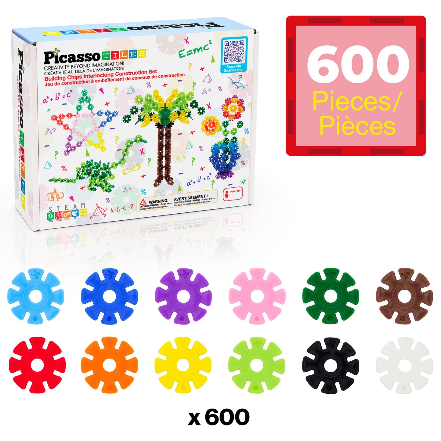 PicassoTiles - PicassoTiles 600pc Building Interlocking Chips