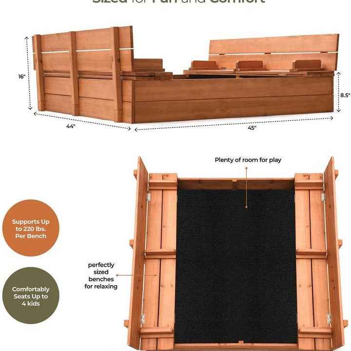 Large Wooden Kids Sandbox with Lid - Play22 - Glee Garden