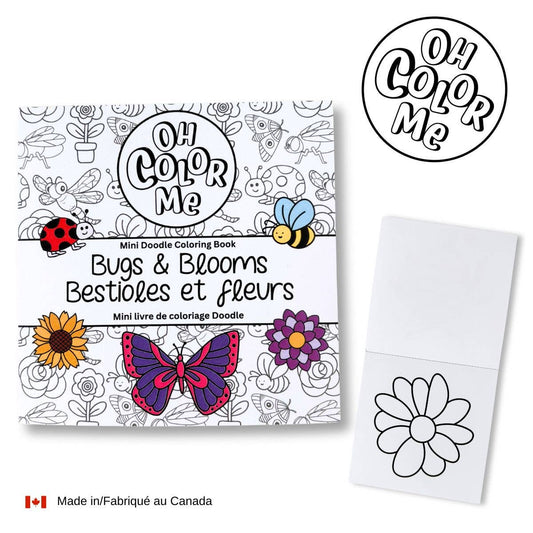 Oh Color Me - Mini Coloring Book Bugs & Blooms, 4"x4", Small Gifts - Canadian Brand