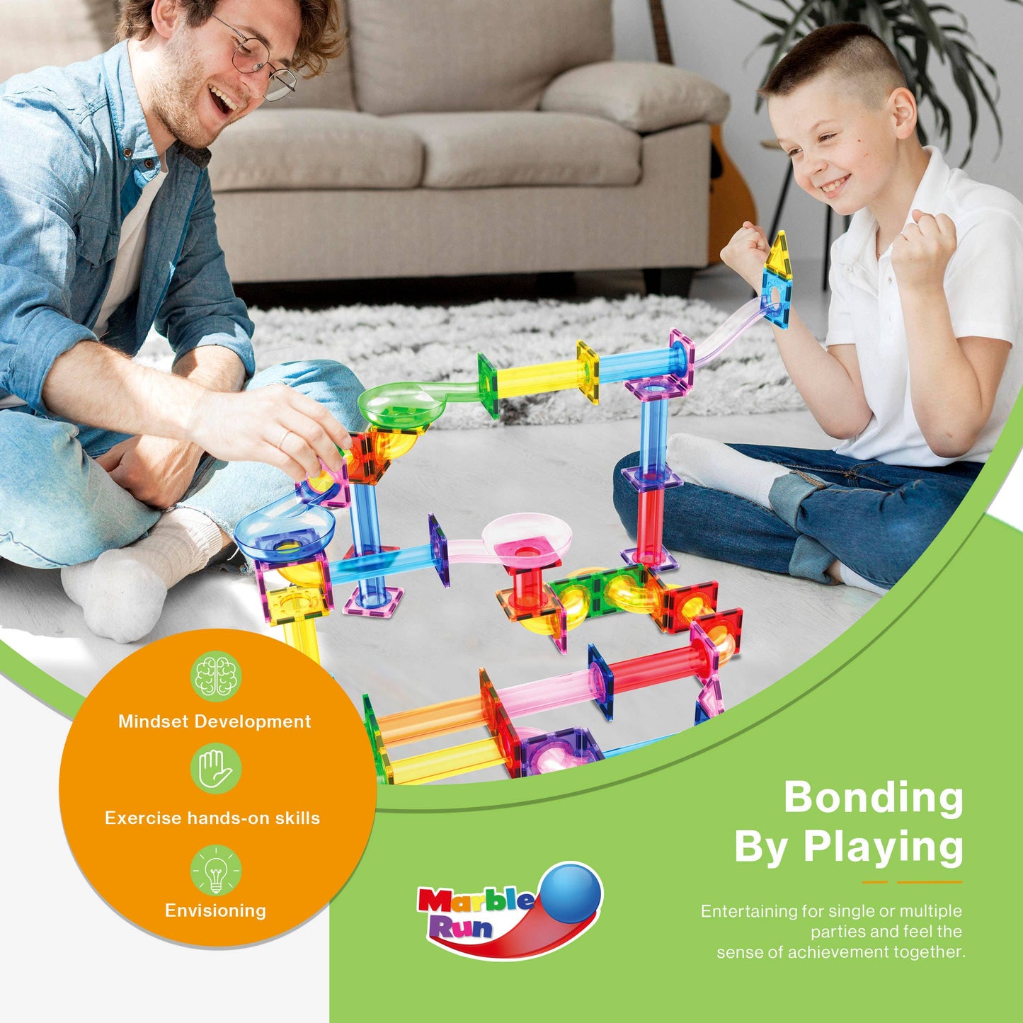 PicassoTiles - PicassoTiles Magnetic Marble Run Set: 70-Piece Set