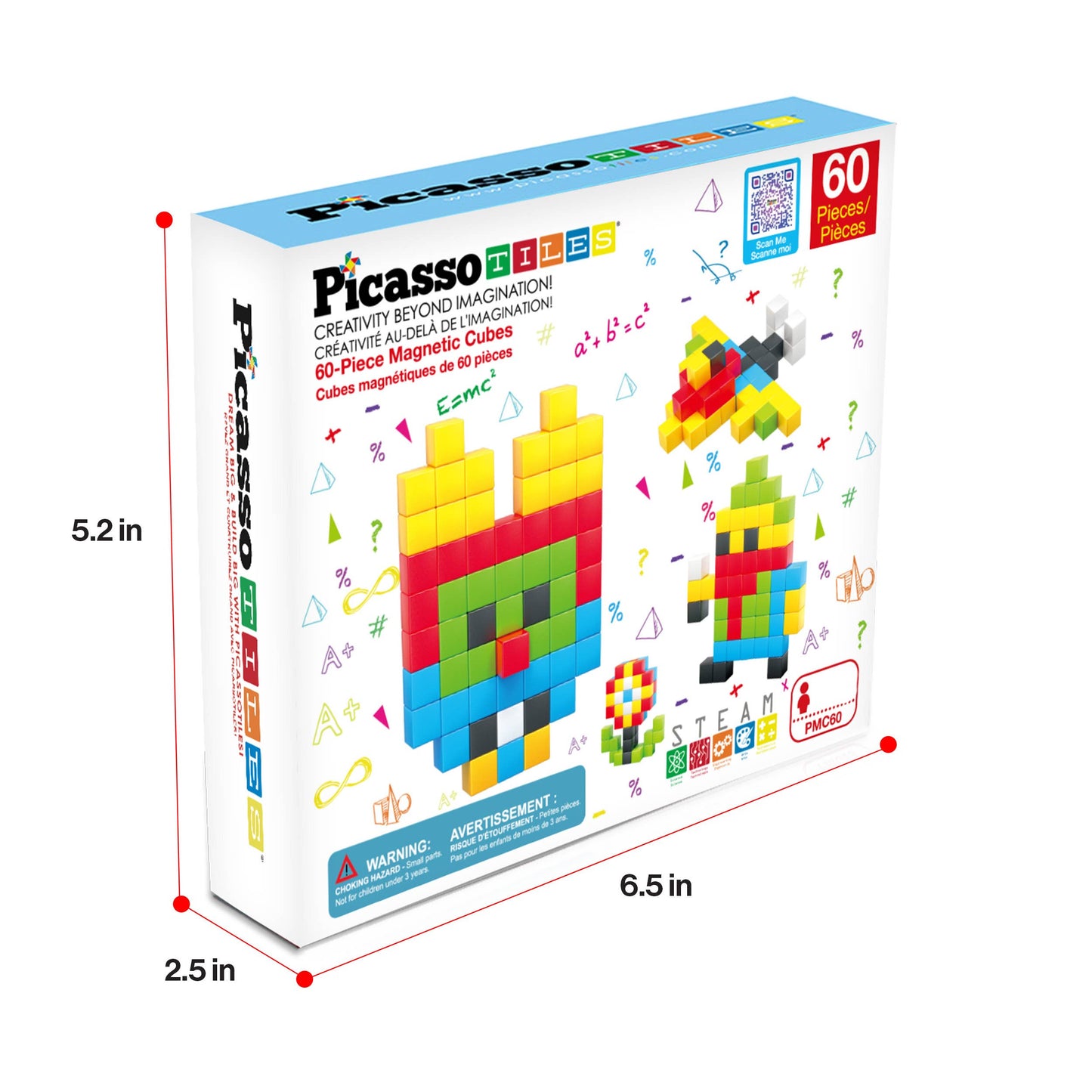 PicassoTiles - PicassoTiles 60pc 1.2" Magnetic Cubes Set