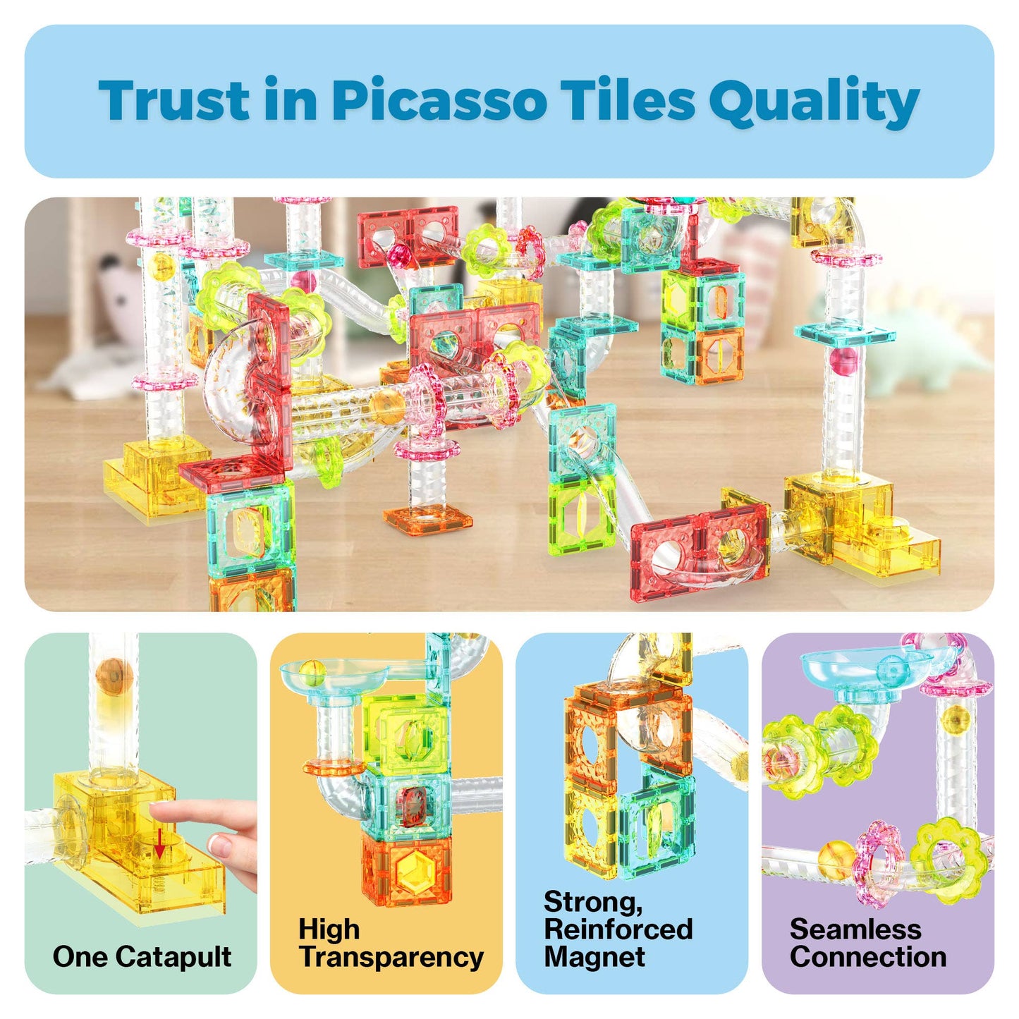 PicassoTiles - 100pc Travel Size Magnetic Marble Run Set - PicassoTiles - Glee Garden