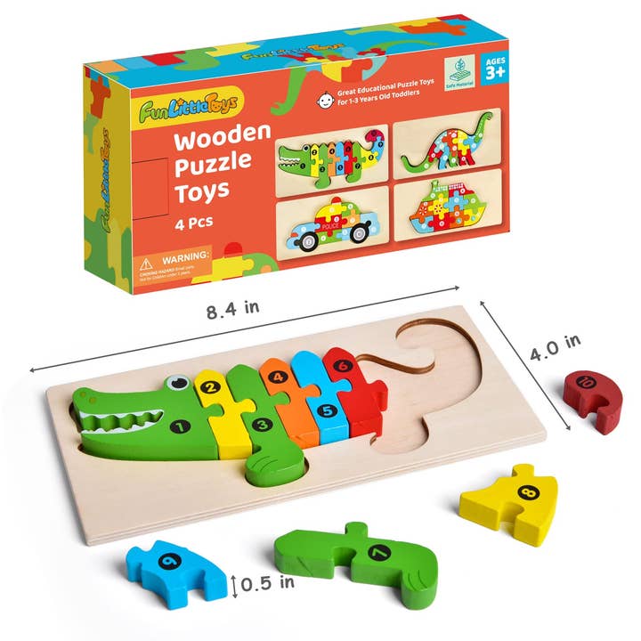4-Pack Wooden Puzzles For Toddlers Age 2-4 Years Old - Fun Little Toys - Glee Garden