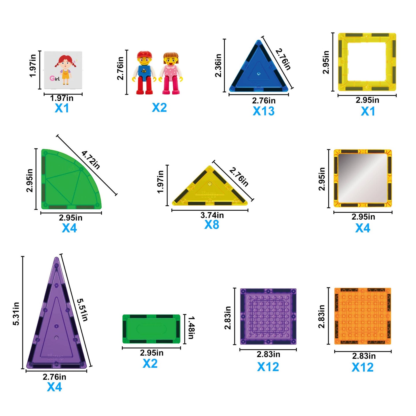 PicassoTiles - PicassoTiles 63pc Brick & Magnetic Tile Building Set