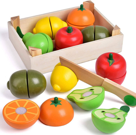 Fun Little Toys - 11 Pcs Wooden Pretend-Play Fruit Cutting Set for Kid Toys - Fun Little Toys - Glee Garden