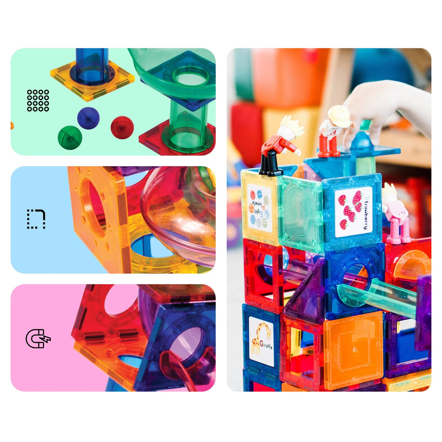 PicassoTiles - PicassoTiles Magnetic Marble Run Set: 70-Piece Set