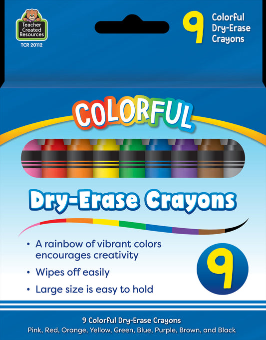 Colorful Dry-Erase Crayons, 9 Vibrant Colors for Creative Learning - Teacher Created Resources - Glee Garden