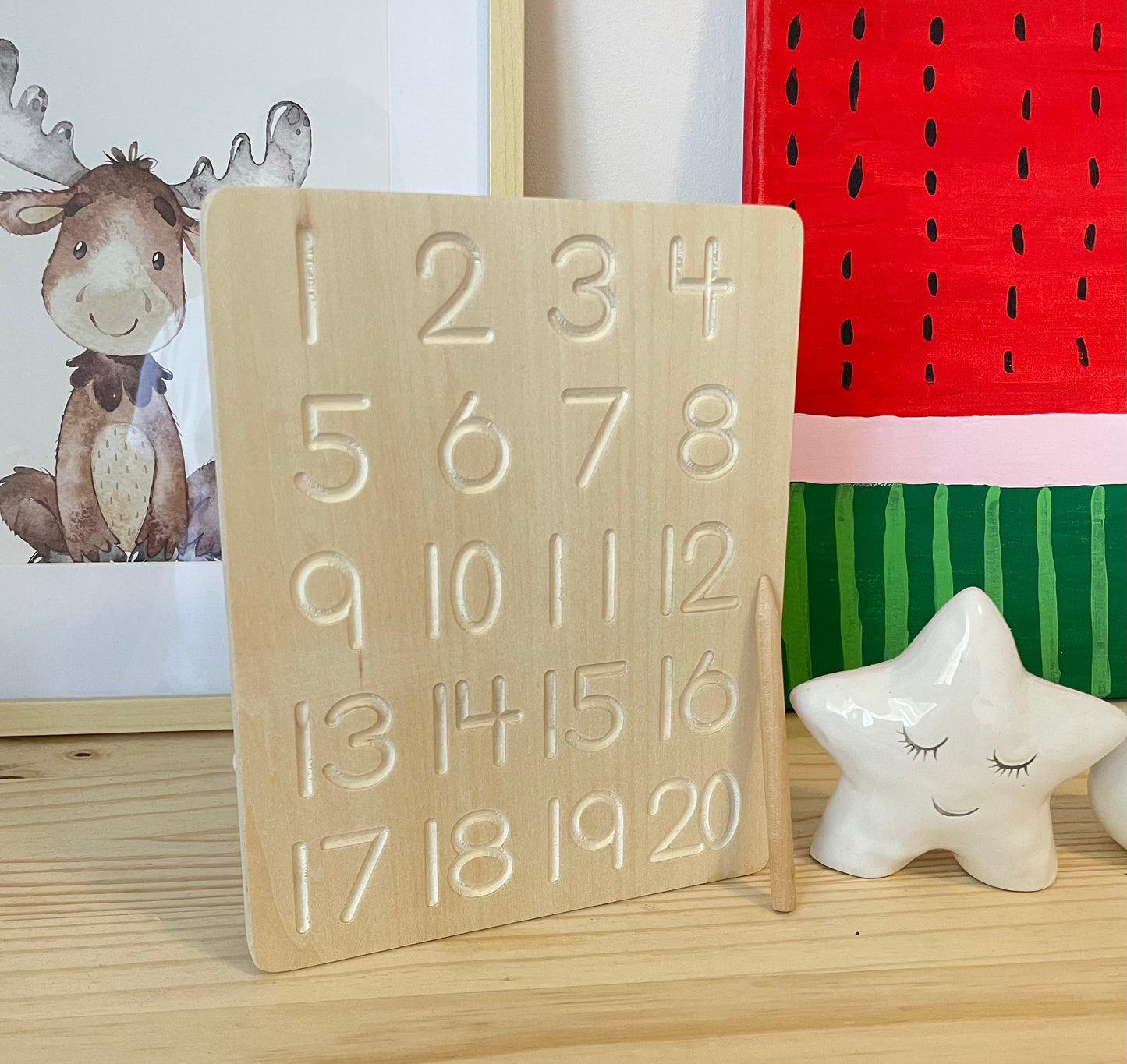 Montessori Wooden Alphabet & Number Tracing Board with Pen - Ages 3+