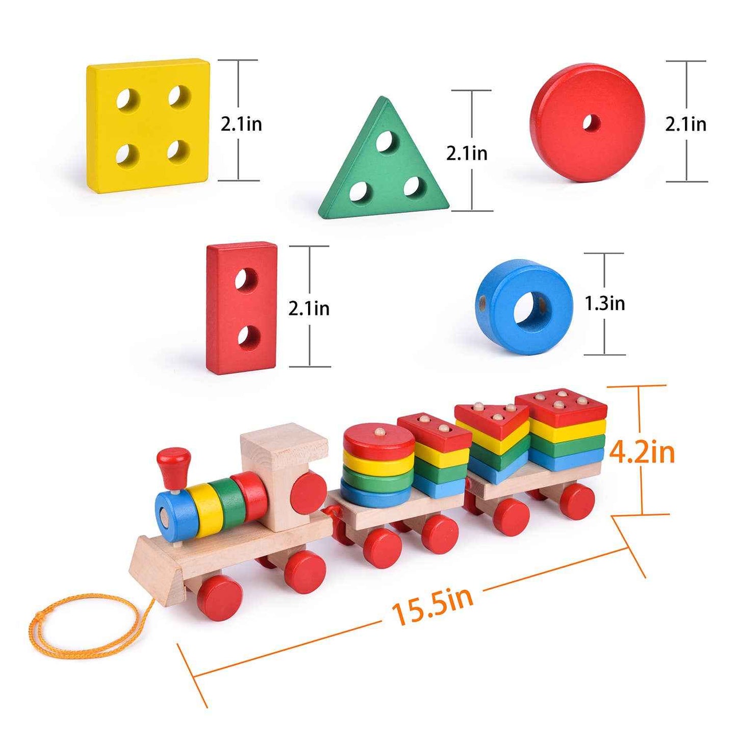 Wooden Train Shape Sorter and Stacking Toy 25 Pcs 15.5 Inch