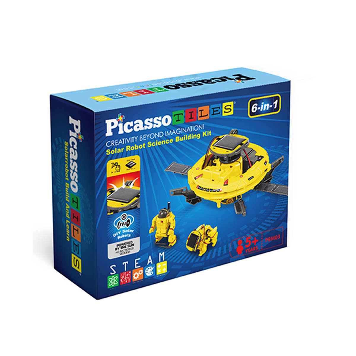 PicassoTiles - PicassoTiles 6-in-1 STEM Kids Solar Powered UFO Robot Kit