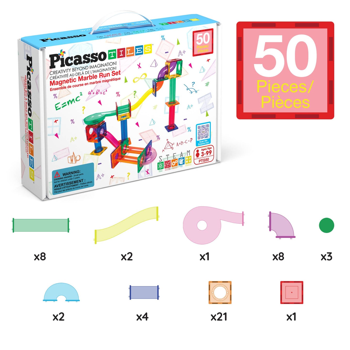 PicassoTiles - PicassoTiles Magnetic Marble Run Set: 70-Piece Set