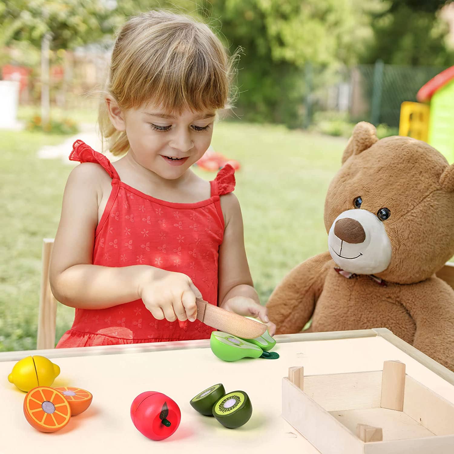 Fun Little Toys - 11 Pcs Wooden Pretend-Play Fruit Cutting Set for Kid Toys - Fun Little Toys - Glee Garden