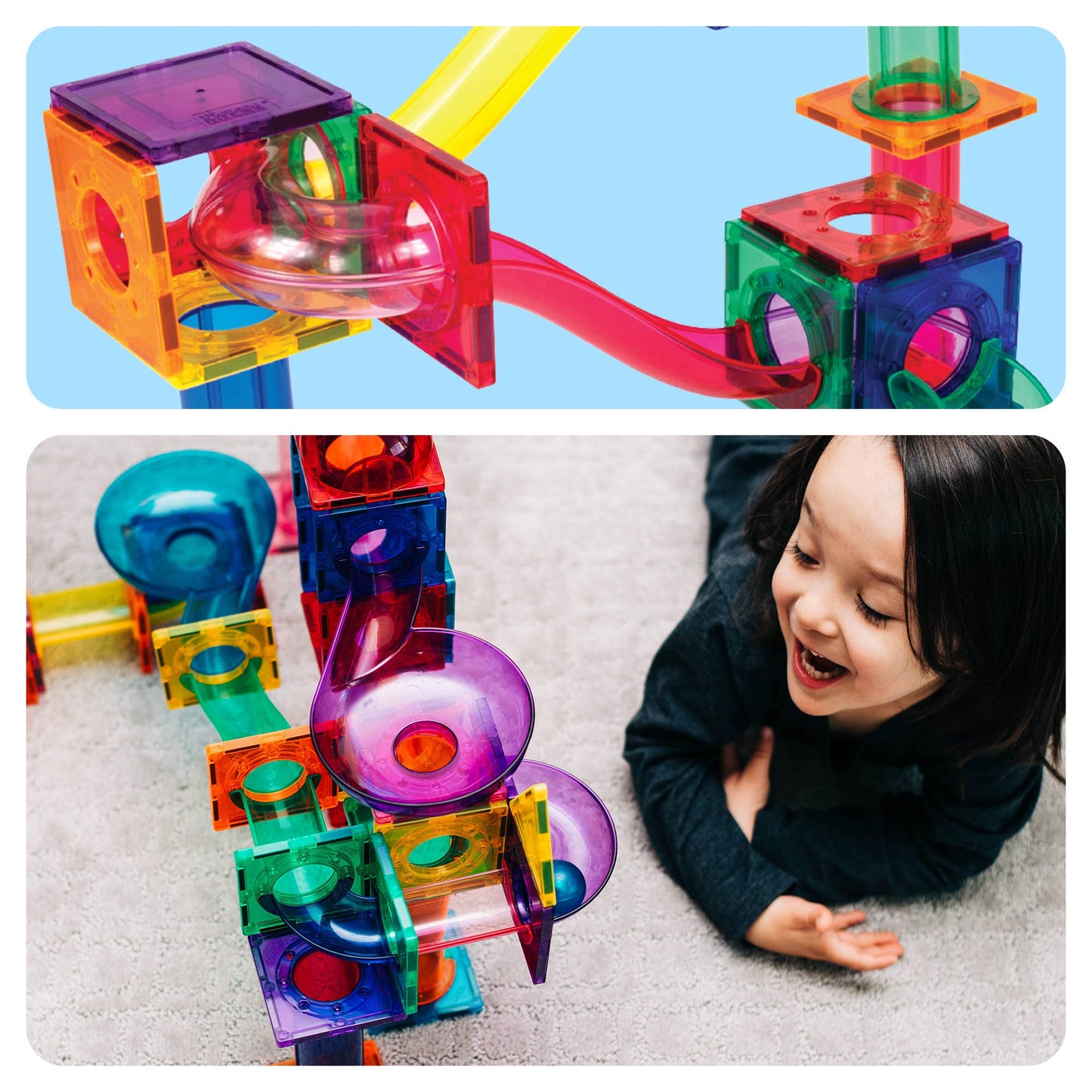 PicassoTiles - PicassoTiles Magnetic Marble Run Set: 70-Piece Set