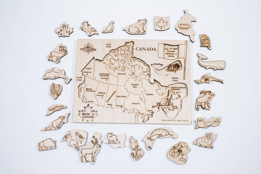 Toy Maker of Lunenburg - Kids Canada Map Puzzle with Native Animals - Made In Canada - High Quality